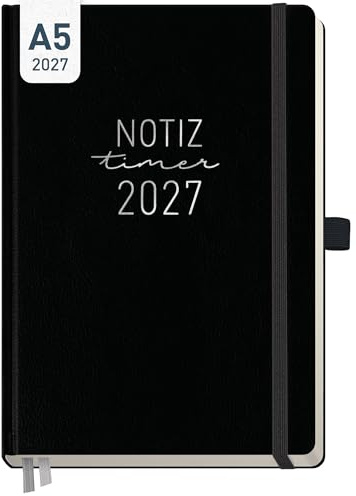 Häfft® Wochen-Notiz-Kalender 2027 A5 - Planer & Notizbuch Schwarz | 1 Woche auf 2 Seiten: links der Kalender, rechts viel Platz für Notizen! Mit Einstecktasche & praktischen Zusatzseiten