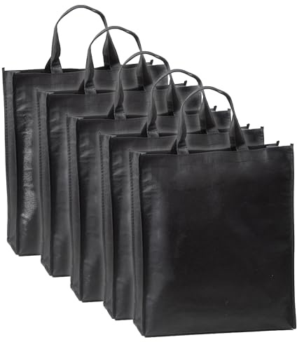 IPEA Einkaufstaschen aus TNT für Shopping - 5 Stück - Maße 42 x 37 cm - Wiederverwendbare Vliesstoffbeutel für Einkauf und Freizeit - Schwarze Taschen aus TNT - 5er Pack