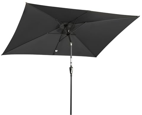 Angel Living 2x3M Sombrilla de Acero y Poliéster, Parasol Inclinado con Manivela, Sombrilla con Mástil Acero 38mm, para Balcón Terraza Patio Jardin