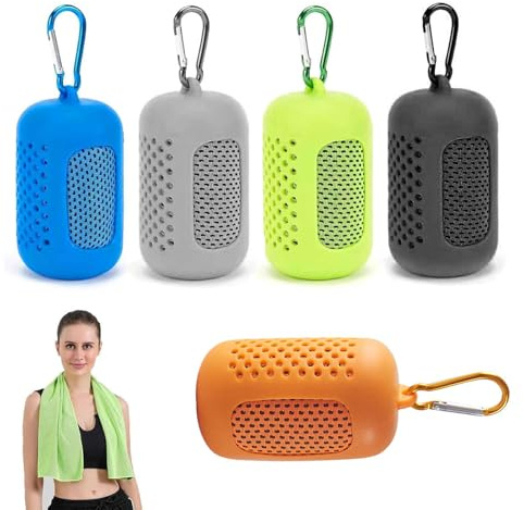 Shibida 5 Unidades Toalla de enfriamiento,Toalla Deportiva de Secado rápido con Fundas de Silicona portátiles,Toallas Deportiva para Fitness al Aire Libre,Toallas de Yoga (30 x 100cm)