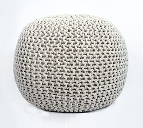 Fernish Decor, pouf rotondo ottomano in cotone lavorato a mano, poggiapiedi, poggiapiedi lavorato a maglia, sedia a sacco per camera da letto, soggiorno, camera, seduta d'accento (50 x 50 x 35 cm,
