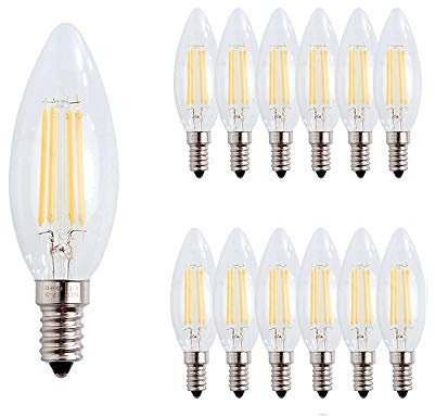 ENGEYA 12er Pack 4W E14 Kerze Filament LED Lampe,LED Birne Leuchtmittel,Warmweiß 2700K 220-240V AC 400 Lumen,Energiesparlampe,Ersatz 40W Halogenlampen,Nicht Dimmbar