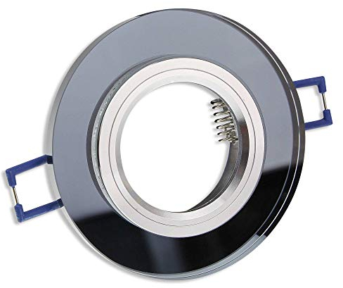 6x Einbaurahmen Set aus Glas für GU10 MR16 - geeignet für LED und Halogen-Leuchtmittel, hochwertig verarbeitet - Ø60-70mm Bohrloch, Rahmen im eleganten Look in gläserner Optik | schwarz - rund