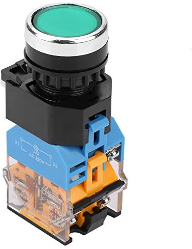 Broco Momentary Switch, Interruptor de botón momentáneo de metal Interruptor pulsador de cabeza plana verde de 22 mm con luz LED de 220 V