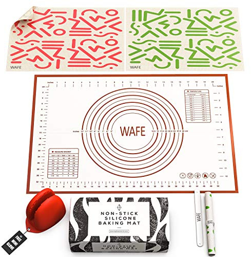 WAFE Silicone Oven Liner Baking Mat –3 Colour Coded Non Stick Sheets for Tray, Mini Oven Glove & Storage Band, Reusable BPA Free Bakeware