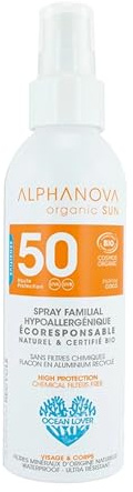ALPHANOVA Spray solaire SPF50 Famille - Parfum coco - Très haute tolerance - Naturel et BIO - 150g