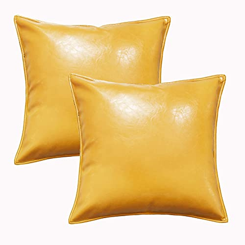 KYJSW Juego de 2 fundas de cojín de piel sintética, cuadradas y rectangulares, fundas de cojín para sofá, cama, coche, color amarillo, 45 x 45 cm