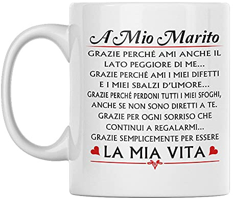 Vulfire Marito Tazza Regalo uomo compleanno Idea originale Idee Regali per lui per Natale Matrimonio, Dedica speciale (A Mio Marito, Ceramica)