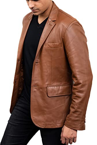 Jild Lambskin Leather Jacket Men Casual Coat – Notched Collar Classic Bond’s Style Ultimate Leather Blazer for Men (NC-Cog-XXL)