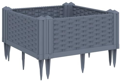 vidaXL Fioriera da Giardino con Picchetti Grigio Blu 42,5x42,5x28,5 cm PP, fioriera, fioriera rialzata, fioriera modulare, fioriera da Esterno