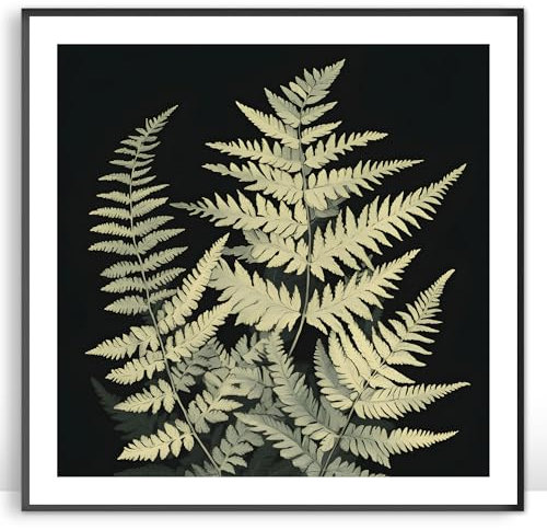 Moonow7 Boho Fern Wall Art Prints, Minimalist Botanical Poster for Living Room or Bedroom Home Decor, Large Rustic Plant Picture Artwork for Office or Hallway, Unframed Size 70x70 cm / 28x28”