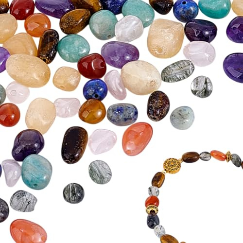 PH PandaHall 64 st naturliga stenpärlor, 8 stilar oregelbundna ädelstenar kristall chakra lös pärla 5 ~ 10 mm tumlad stenbitar kvarts klimpar pärlor distanser för armband halsband gör-det-själv