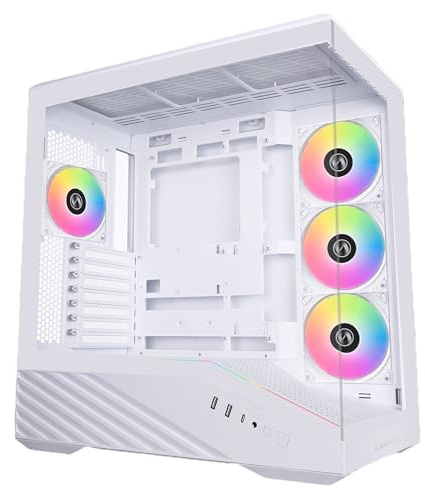 Lian Li V100 ATX Mid-Tower PC Case, 4 x 120mm ARGB PWM Fans Pre-Installed, LED RGB Strip, Display Platform with Tempered Glass, Support 420mm GPUs, 360mm Radiator, Optimized Airflow - White (V100RW)