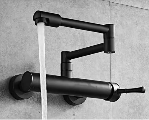 Rubinetto Cucina a Muro Nero Ottone Impugnatura Singola Acqua Fredda e Calda Piegato-Nero