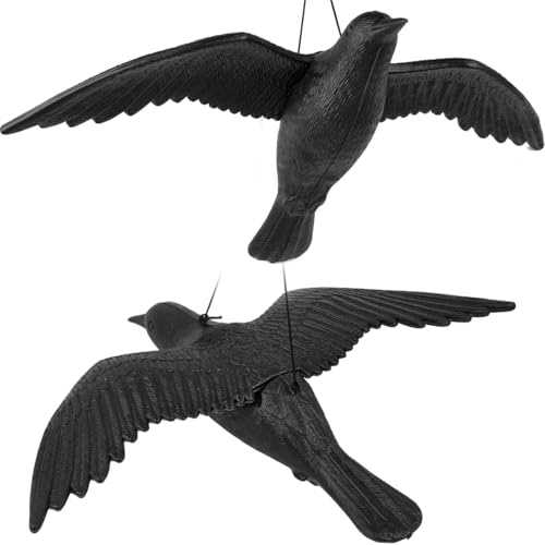 BOPEUY Cuervo Espanta Palomas, 2 Piezas Pajaro Espantapajaros, Disuasorio de Aves de plástico, Anti Palomas Balcon, para la Protección de Balcones, Azoteas y Jardines - Espantapájaros Balcon - Negro
