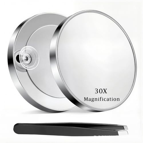 VelvetGlow 30-Fach VergrößErungsspiegel Mit Saugnapf Und Pinzette, HochpräZiser Kosmetikspiegel Zum Schminken Und Augenbrauenzupfen
