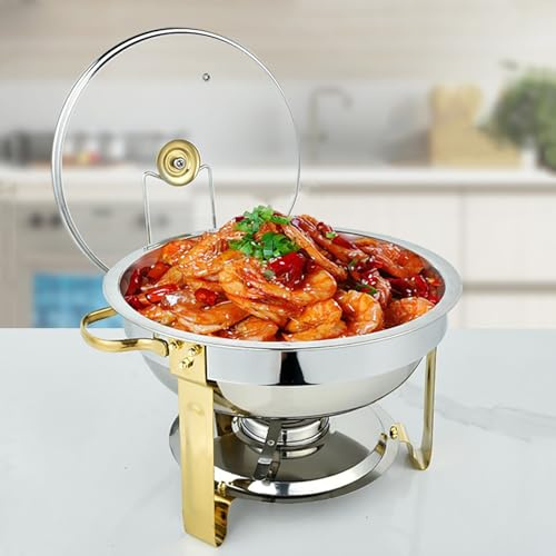 Scaldavivande per buffet da 4 QT rotondi per buffet scaldavivande in acciaio inossidabile e scaldavivande set con padella per acqua, contenitore per carburante e coperchio per matrimoni e compleanni