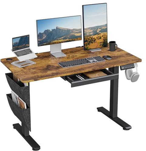 DSNAPE Schreibtisch Höhenverstellbar Elektrisch 120x60 cm, Braun | Steh-Sitz Tisch mit 3 Höhen Memory-Funktion, Verstellbarer Computertisch mit Schubladen für Heimbüro Studium