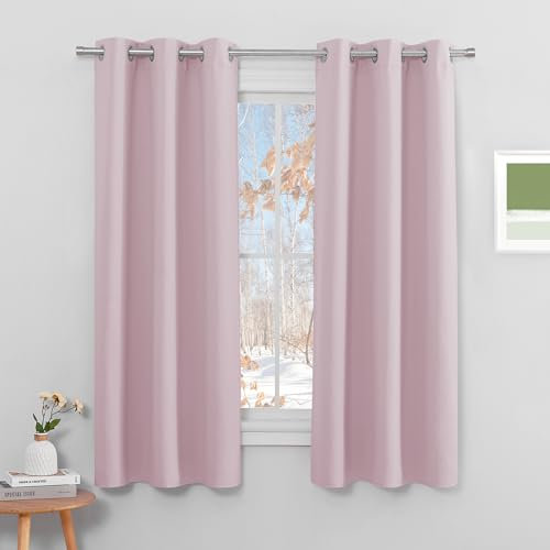 PONY DANCE Pink Girls Bedroom Curtain - Nursery Thermal Insualted Sun Blocking UV Protected Window Treatment Curtains & Drapes for Kids, W 42-inch by D 63-inch, 2 Pcs, Light Pink