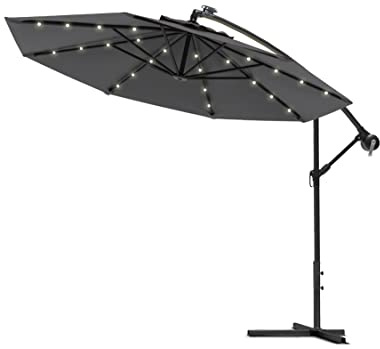 Swing&Harmonie Sonnenschirm - Luxus Ampelschirm - Gartenschirm mit LED Beleuchtung - Hochwertiger Sonnenschutz mit Solarpanel (300cm, Anthrazit)