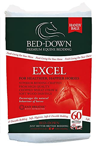 Bed-Down Excel Horse & Small Animal & Poultry Dust Extracted Chopped Wheat Straw And Small Flake Soft Wood Shavings 50/50 Mix Premium Quality Bedding With Lemon Fragrance Handy Bale 2 x 10kg