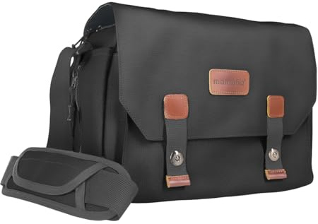 Mantona Milano Grande Camera Bag (Fashionable Universal Case for Digital SLR Cameras and System Cameras plus Accessories, Vintage, Grey Interior) Black