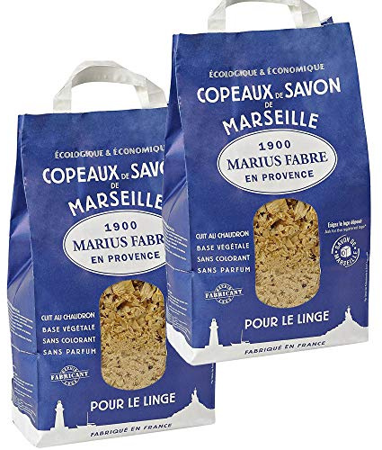 Copeaux de Savon de Marseille Marius Fabre - Lot de 2 sacs de 980G - pour un lavage doux et efficace pour tous les textiles, linge délicat