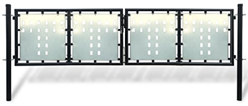 Festnight Zauntor Gartentor Tor Gartentür Zauntür Hoftor Stahl Doppeltor 300 x 125 cm Schwarz
