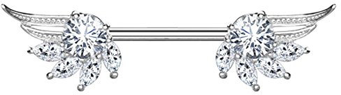 Beyoutifulthings Brustwarzen-Piercing Zirkonia Engelsflügel - Nippel-Piercing Edelstahl Silber Clear Stab 1,6mm 14mm