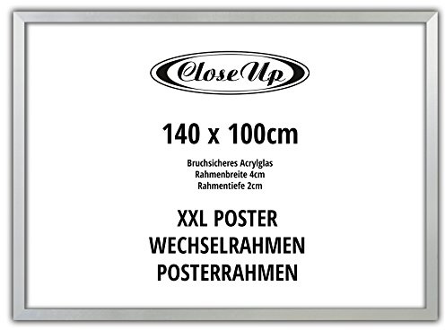 Close Up XXL Posterrahmen | 100 x 140 cm Silber | Für Großformatige Poster, Plakate, Kunstdrucke | aus MDF | Hoch- und Querformat