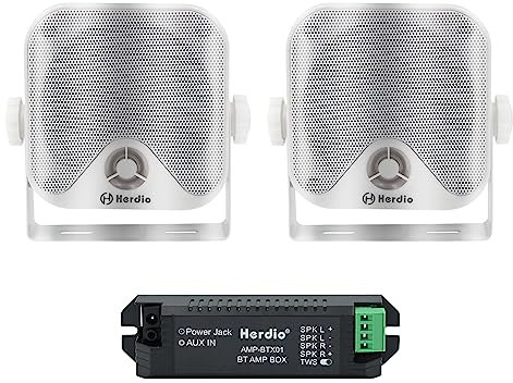 Herdio 100W 10.2cm Compact Impermeabile Stereo Speaker Box Compatibile con Bluetooth per Marina Boat ATV UTV Heavy Duty Powersports Veicoli Cortile bianco