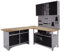 Ondis24 Werkstatt Ecklösung Basic One, 120 + 60 cm breit, Holzarbeitsplatte, 2X Werkbank, 1x Werkzeugschrank, Stahl, abschließbar, 3X Werkzeugwand - Lochwand+Haken Set (Arbeitshöhe 85 cm)