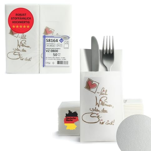 AROBA 100 Stück Vorgefaltete Airlaid Besteckservietten - 39x40 cm Stoffähnliche Einweg-Bestecktaschen mit Serviette, Robust & Besonders Saugstark-für Catering, Events, Hotel & Party- Muster willkommen