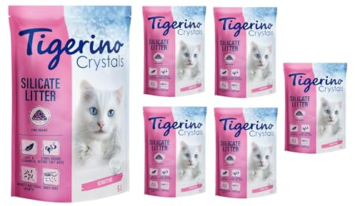 Tigerino Crystals – Silicat-Katzenstreu, 30 l, antibakteriell, einweg und hypoallergen, mit Formel zur Geruchskontrolle