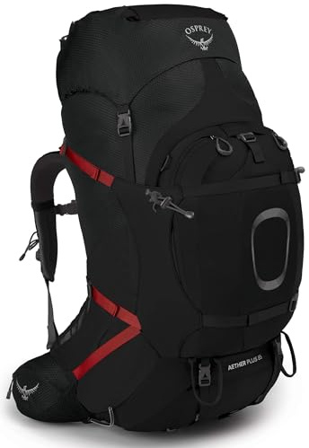 Osprey Aether Plus 85L Men's Backpacking Backpack, Black, S/M