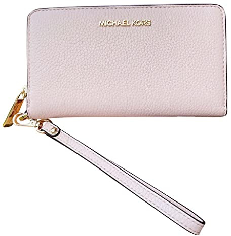 Michael Kors Jet Set Travel Large Flat Multifunction Phone Case Pebbled Leather Wallet/Wristlet in Powder Blush