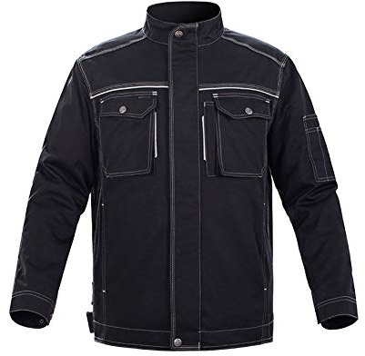 YJKJ Schweißerjacke, Jacke Arbeitsjacke, Reflektierender Streifen Verbrühungshemmend Schmutzabweisend Schwarz Schweißer, Fabrik, BAU, Autoreparatur,A,XXXL