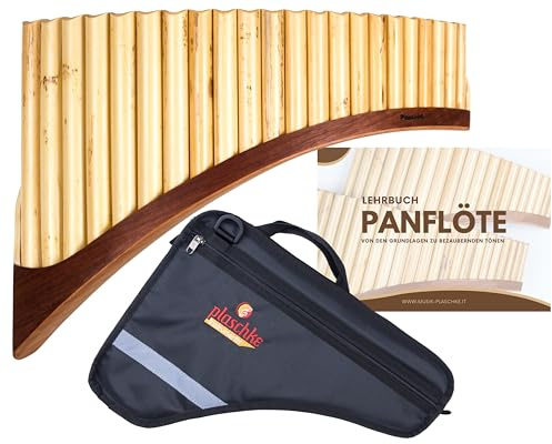 Plaschke Zampoña, Flauta de pan concierto con zapata de madera, juego con bolsa y libro, 22 tubo-Do