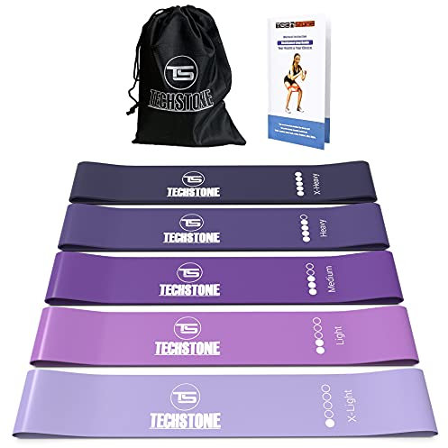 TechStone Resistance Bands Set for Men and Women, Pack of 5 Different Resistance Levels Elastic Band for Home Gym Long Exercise Workout – Great Fitness Equipment for Training (Purple)