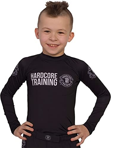 Hardcore Training Kids Rash Guard Camicia a Compressione Bambini Unisex BJJ Boxeo Palestra Fitness No Gi Abbigliamento Sportivo