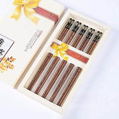 ZHANGDONG Palillos Chinos Palillos Sushi Palillos Coreanos 5 Pares de Palillos japoneses de Madera Natural, Palillos de Sushi, Juego de Regalo con Caja de Palillos para Fideos, arroz, Ramen, Apto
