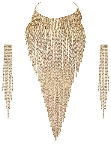 EVER FAITH Damen Kristall Lätzchen Anweisung Lange Quaste Choker Halskette Kostüm Schmuck