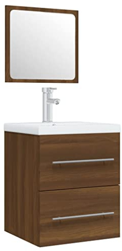 vidaXL Sink Cabinet with Built-in Basin Sink Unit Bathroom Vanity Unit Washbasin Storage Under Sink Cabinet Brown Oak Engineered Wood