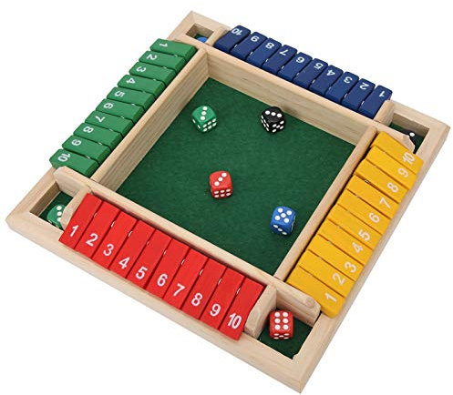 Ejoyous Schließ die Box Würfelspiel, 4 Spieler Shut The Box Holz Brettspiel Würfel Spiel Holztischspiel Klassisches Würfelbrett Spielzeug für Home Party Bar Pub