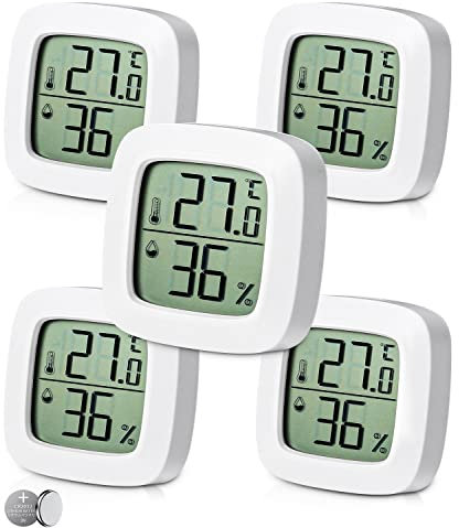 Jissta 5 Pezzi Mini Igrometro Termometro Digitale, Monitor di Temperatura e Umidità,Igrometro Digitale Misuratore Umidità per Casa, Ufficio, Rettile,Bianca,Serra and Seminterrato
