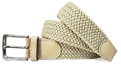 Glamexx24 unisex elastiskt tygbälte, flätat stretchbälte för kvinnor och män, bredd ca 3,5 cm, Beige beige, Gesamtlänge 85cm