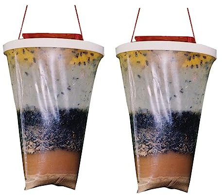 2 Pack Fly Traps Outdoor Hanging Fly Catcher, Disposable Ranch Fly Trap Catcher Bag with Fly Bait, Large Capacity Non-Toxic Control Fly Killer Repellent for Outdoor Garden, Farm, Horse Barn