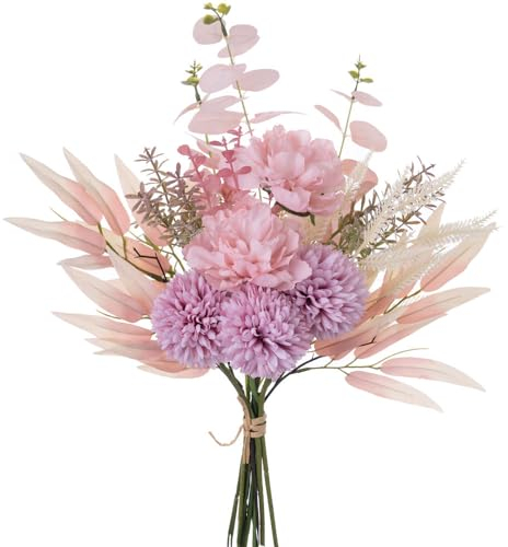 KIRIFLY Kunstblumen Künstliche Pflanzen Blumen Deko Seidenblumen Hortensien Blumenarrangements Kernstück Hochzeit Blumenstrauß(Rosa Lila)