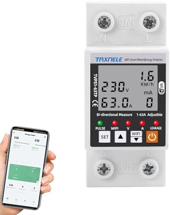 TUYA WiFi Smart Leistungsschalter Erdleckage über Unter Spannungsschutz Relais Schalter Energie Leistung kWh Bidirektional Meter Strom Energie Monitor APP Smart Life 230V (63A)