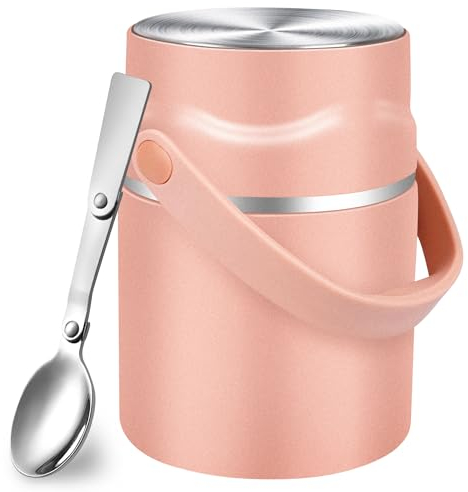 Dorblely Boîtes Alimentaires Isothermes 800ml - 316 Acier Inoxydable Thermos Alimentaire Chaud Avec Cuillère, Sous Vide Boite Repas Isotherme pour Ecole, Bureau, Camping - Rosa